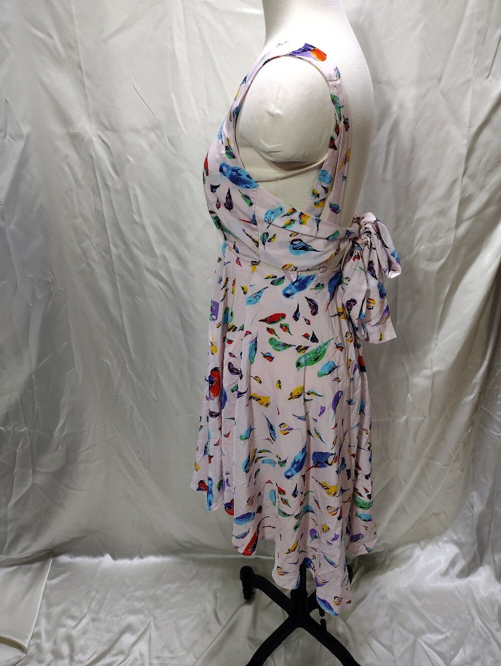 New Louche Chica Pink Sundress Women Xs Birds Tie Bust Sleeveless — image 4 of 8